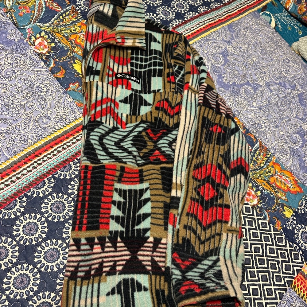 Columbia Multicolor Aztec Fleece Jacket with Red Accents